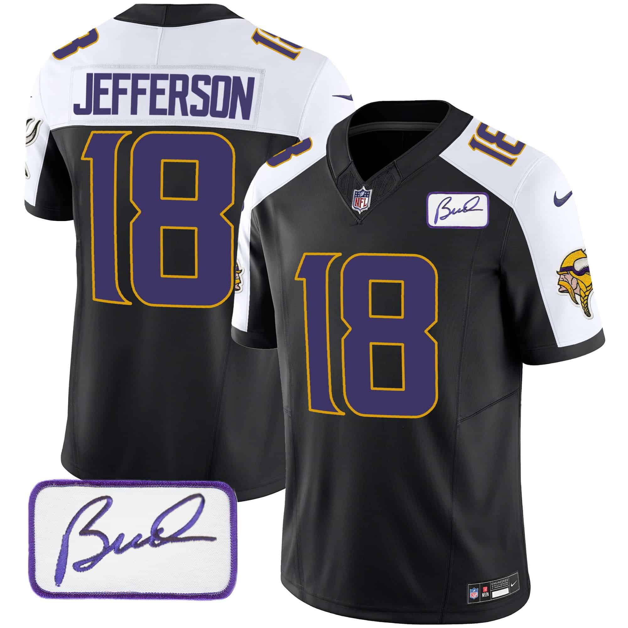 Men Minnesota Vikings #18 Jefferson Black 2024 Nike Bud Grant Patch Classic Limited NFL Jersey style 1